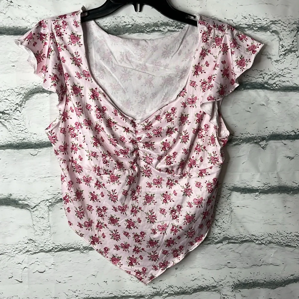 DR Dressin Floral Print Asymmetrical Hem Cap Sleeve Top. Size 0XL NWT - Picture 3 of 5